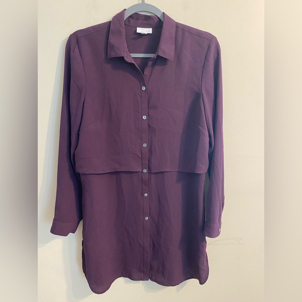 J. Jill Layered Button Front Long Sleeve Tunic Blouse Plum Purple‎ Size Small